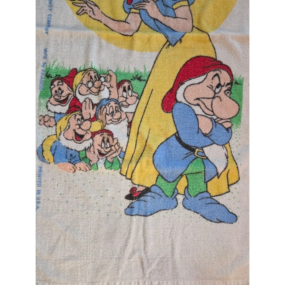 Vintage 90s Walt Disney Snow White Seven Dwarfs Beach Towel Franco 49x24